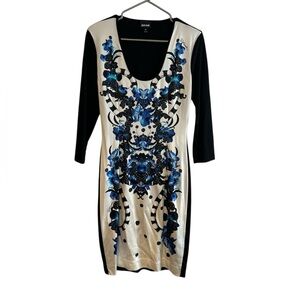 Just Cavalli Black and Blue Floral Scoop-Neck Long Sleeve Dress
